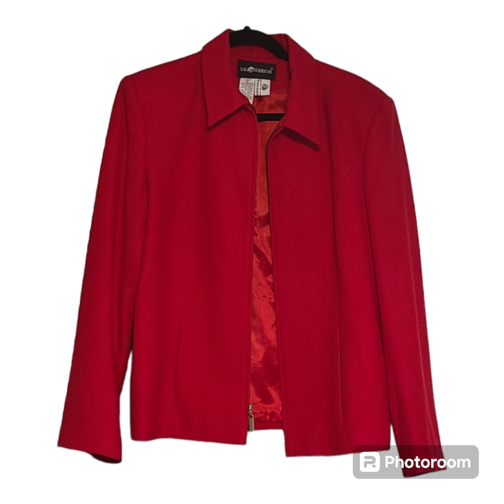 Pure New Wool Full Zip Sag Harbor‎ Red winter coat jacket 14